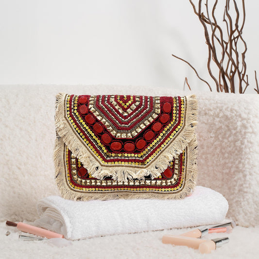 Women Ethnic Embellished Handmade Designer Red Boho Bag