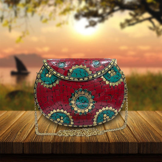 Ethnic Handmade Red Metal Clutch for Women