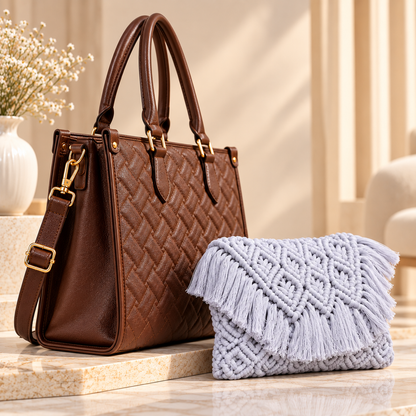 Maresse Stylish Tote Bag + Free Macramé Clutch Combo for Women