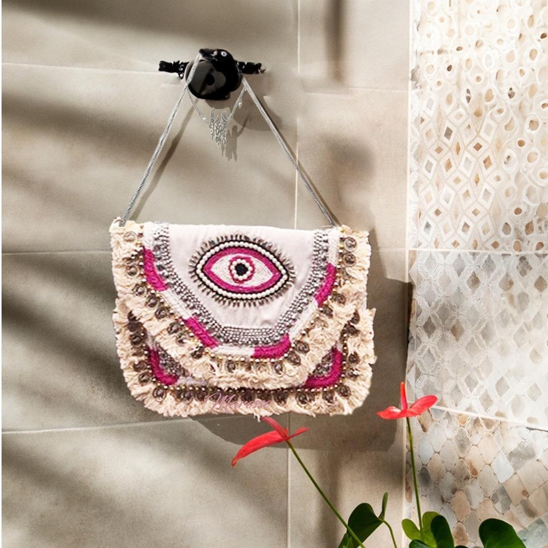 Women Ethnic Embellished Handmade Designer Boho Bag (Soft Blush)