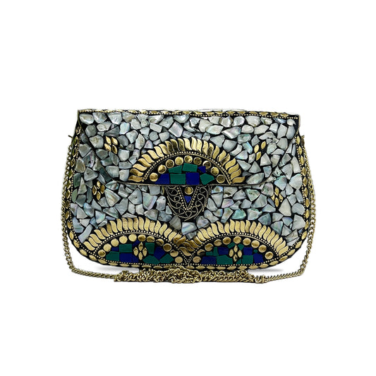 Handcrafted Women Antique Clutch with Metal Chain Strap for Women