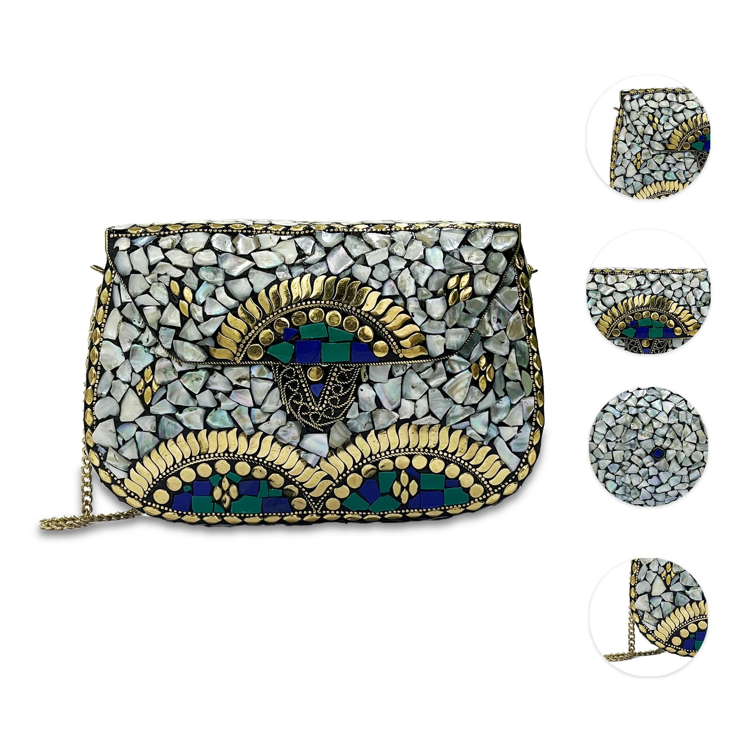 Handcrafted Women Antique Clutch with Metal Chain Strap for Women