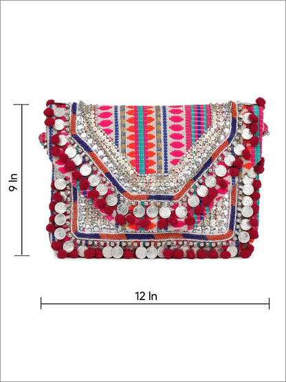 Women Ethnic Embellished Handmade Designer Boho Bag (Pink Perfection)