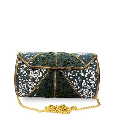 Handcrafted Elegant Green Metal Round Clutch for Women