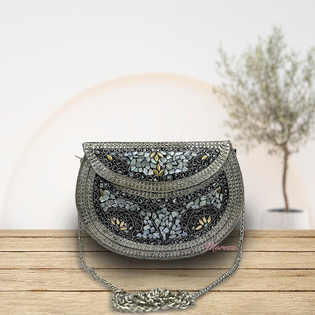 Ethnic Handmade Metal Leaf Clutch Bag for Women