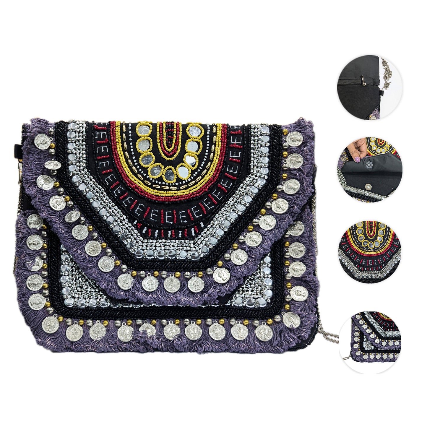 Women Ethnic Handmade Designer Boho Bag (Charcoal Chill)