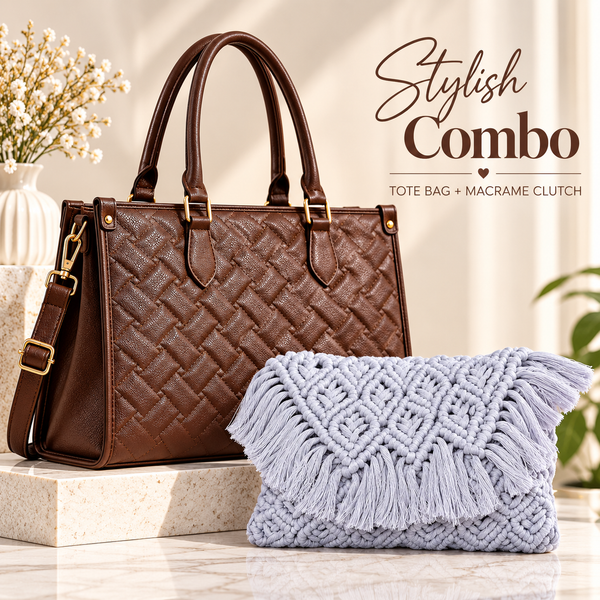 Maresse Stylish Tote Bag + Free Macramé Clutch Combo for Women
