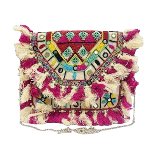Women Ethnic Embellished Handmade Designer Boho Bag (Wildflower Dreams)