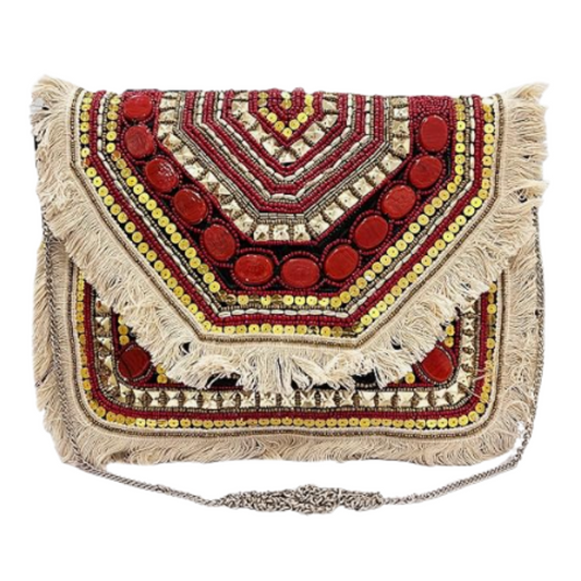Women Ethnic Embellished Handmade Designer Red Boho Bag