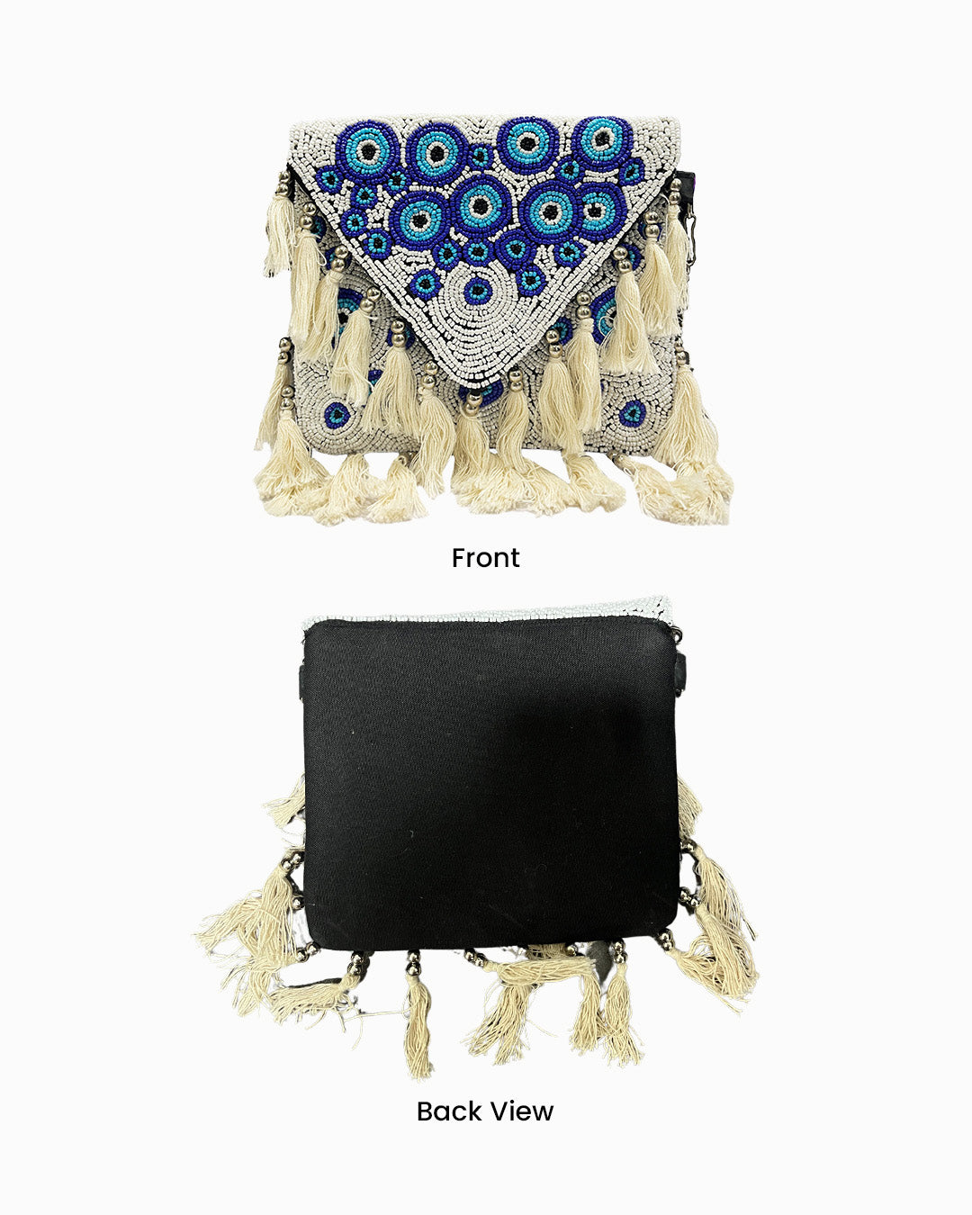 Handcrafted White & Blue Banjara Boho Bag for Women