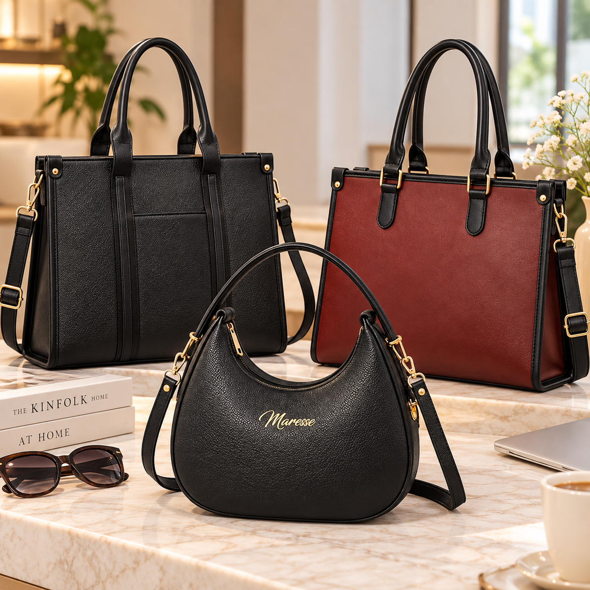 Maresse Faux Leather 2 Tote Bags for Women + FREE Hobo Bag