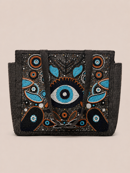 Bohemian Evil Eye Brown Tote Bag for Women (Elysian)