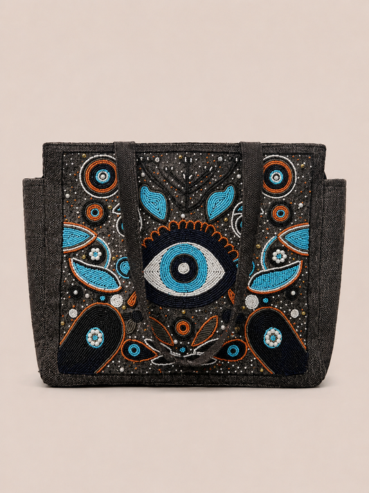 Bohemian Evil Eye Brown Tote Bag for Women (Elysian)