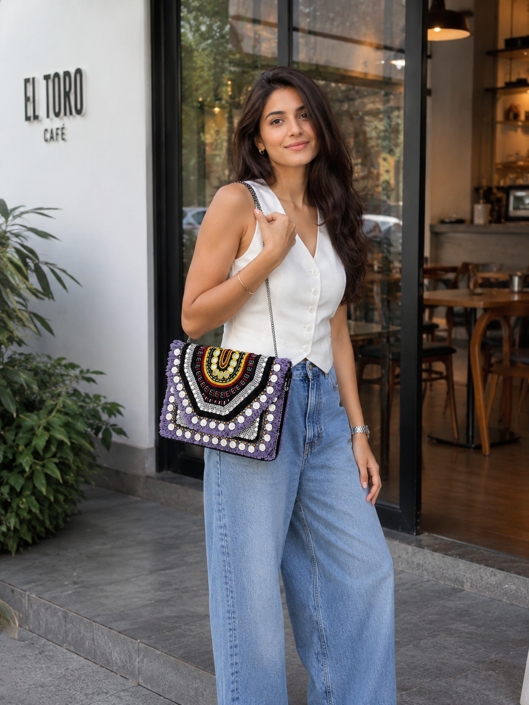 Women Ethnic Handmade Designer Boho Bag (Charcoal Chill)