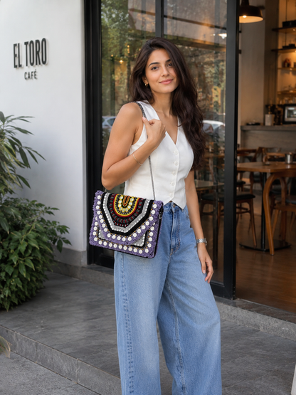 Women Ethnic Handmade Designer Boho Bag (Charcoal Chill)