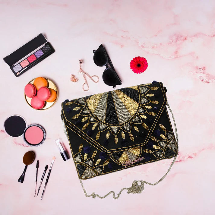 Women's Day Gift : Boho Bag (Luxe Black)+ Rose, Chocolate & Scrunchies