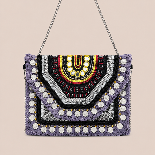 Women Ethnic Handmade Designer Boho Bag (Charcoal Chill)