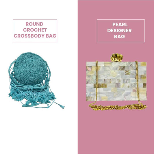 Combo 10- Round Crochet Crossbody Bag & Pearl Designer Bag