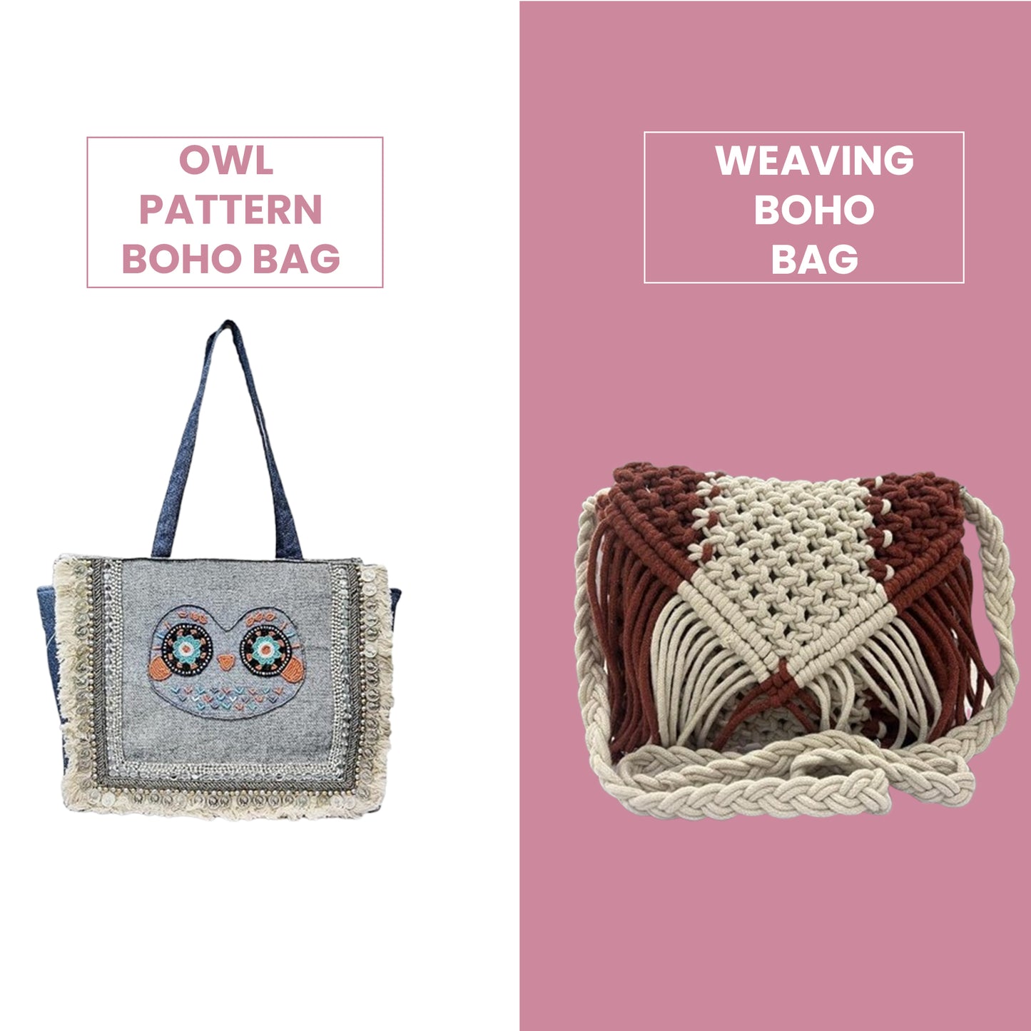 Combo 18 : Owl Pattern Boho Bag & Weaving Boho Bag