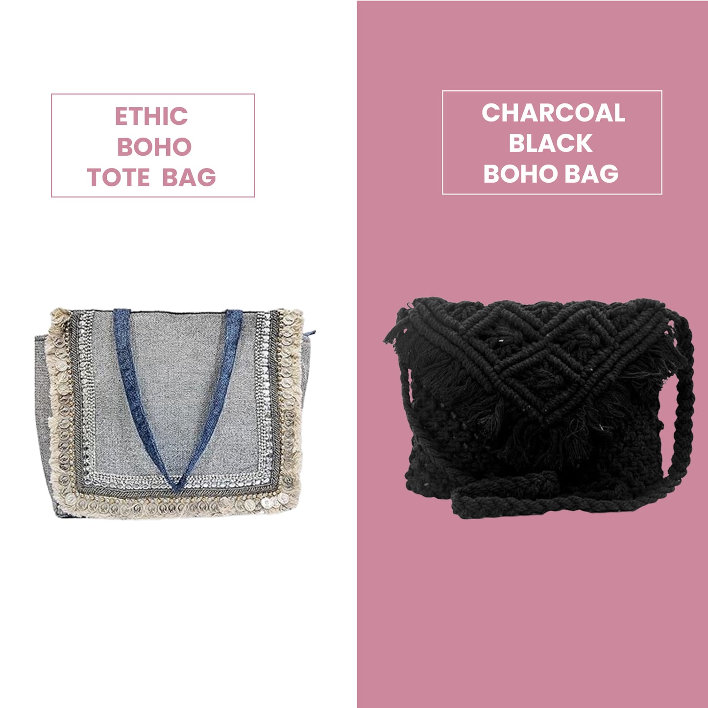 Combo 17 : Ethnic Boho Tote Bag & Charcoal Black Boho Bag