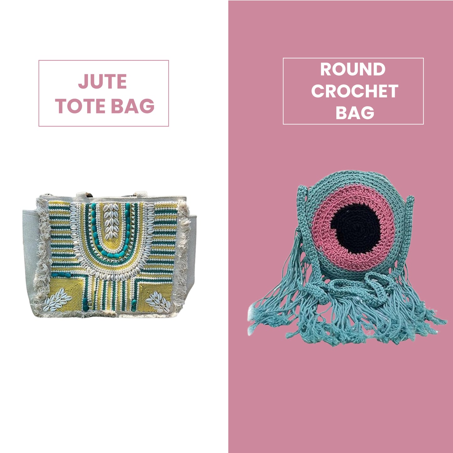 Combo 16 : Jute Tote Bag & Round Crochet Bag