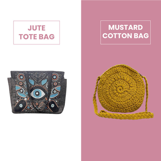 Combo 15 : Jute Tote Bag & Mustard Cotton Bag