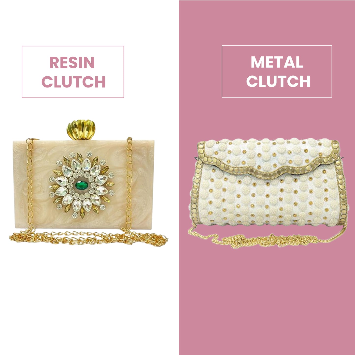 Combo 3 - Designer Resin Clutch (Resinique) & Metal Bead Clutch (Zilvera)