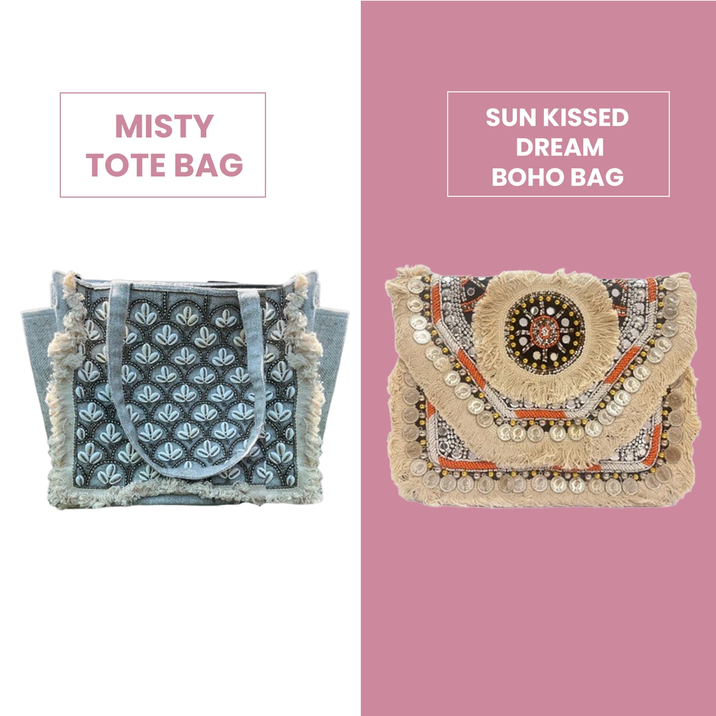 Combo 9-  Bohemian Kaudi Embroidered Tote & Sun Kissed Dream Boho Bag