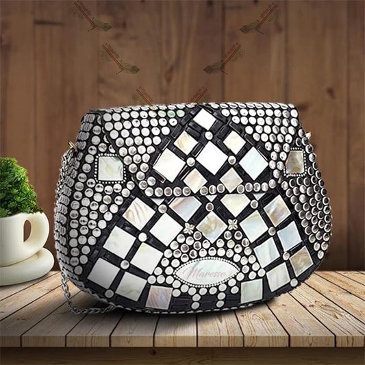 Ethnic Handmade Metal Block Clutch Bag for Women