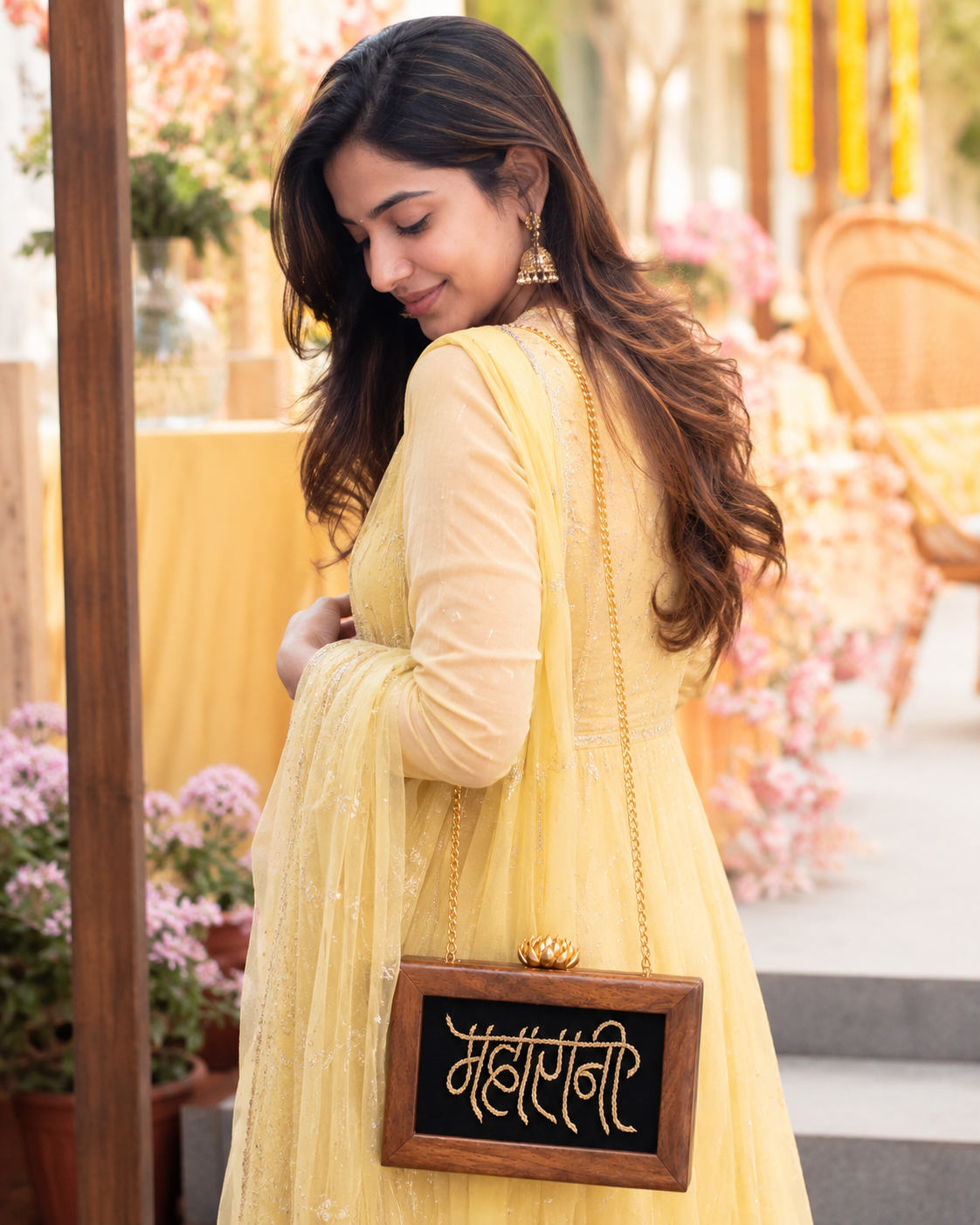 Handcrafted Women Maharani Embroidery Wooden Clutch for Women