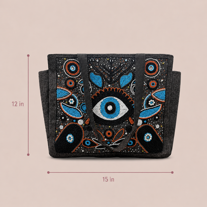 Bohemian Evil Eye Brown Tote Bag for Women (Elysian)