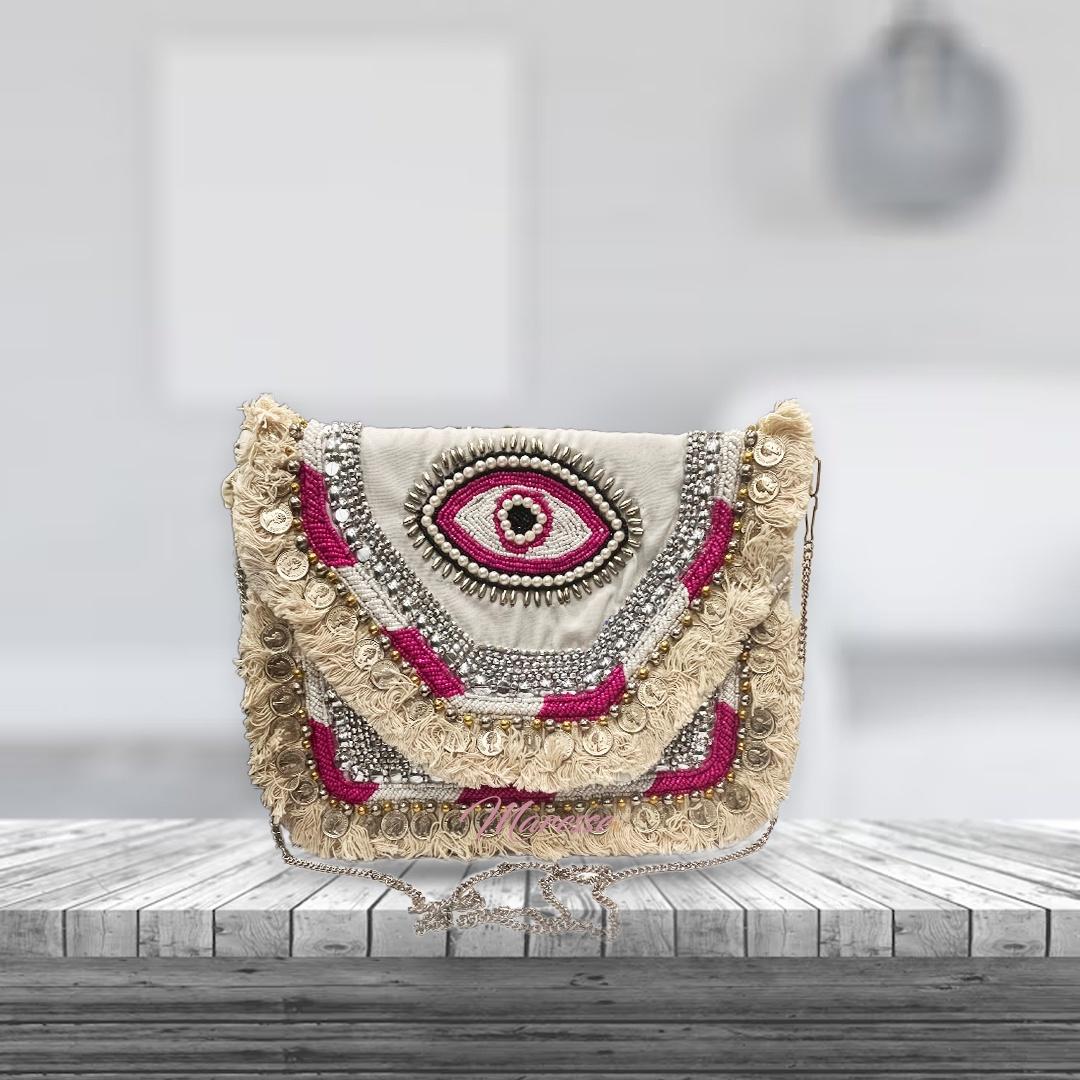 Women Ethnic Embellished Handmade Designer Boho Bag (Soft Blush)