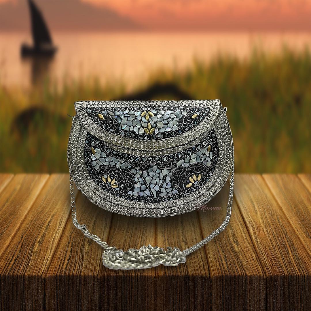 Ethnic Handmade Metal Leaf Clutch Bag for Women