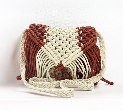 Handcrafted Macrame Maroon & Cream Sling Bag for Women (Dune)