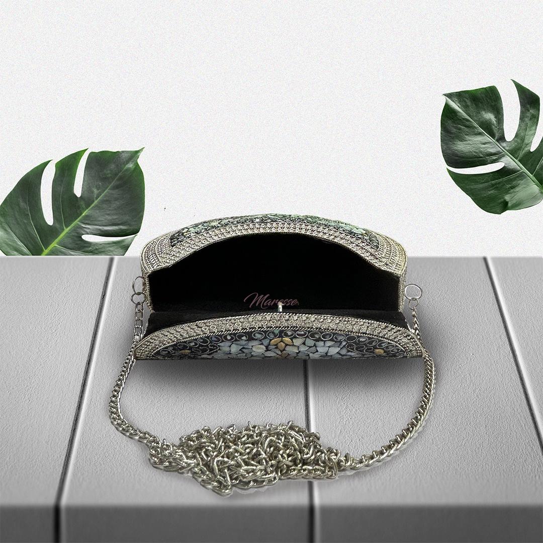 Ethnic Handmade Metal Leaf Clutch Bag for Women