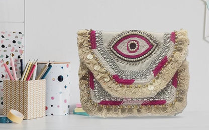Women Ethnic Embellished Handmade Designer Boho Bag (Soft Blush)