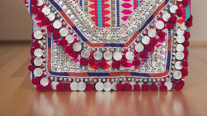 Women Ethnic Embellished Handmade Designer Boho Bag (Pink Perfection)