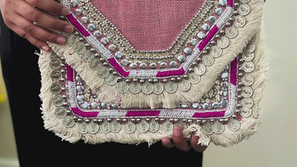 Women Ethnic Embellished Handmade Designer Boho Bag (Blush Pink)