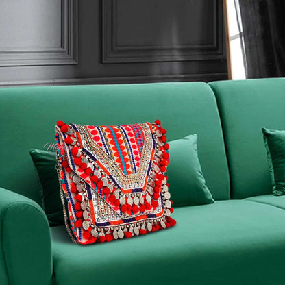 Women Ethnic Embellished Handmade Designer Boho Bag (Pink Perfection)