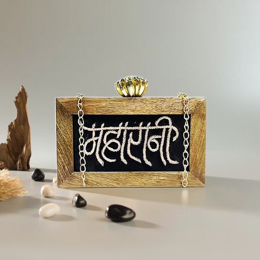 Handcrafted Women Maharani Embroidery Wooden Clutch for Women