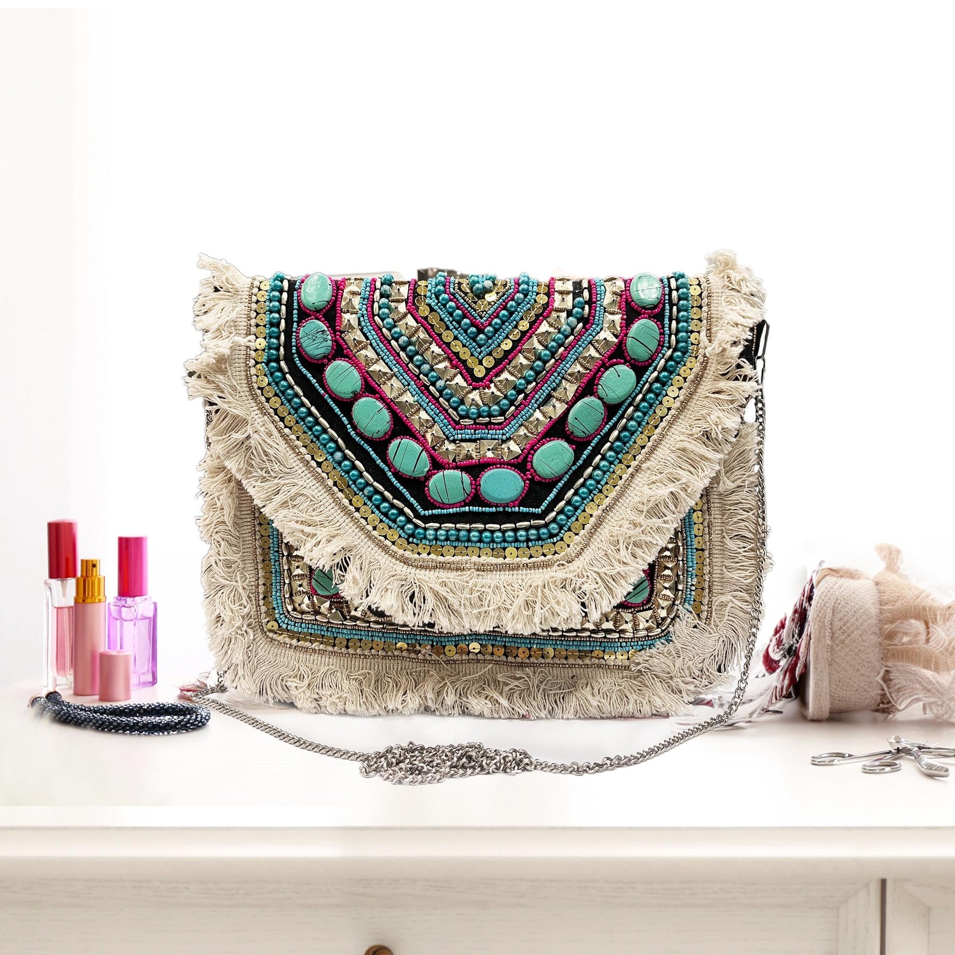 Women's Ethnic Handmade Boho Bag(Indigo Oasis)