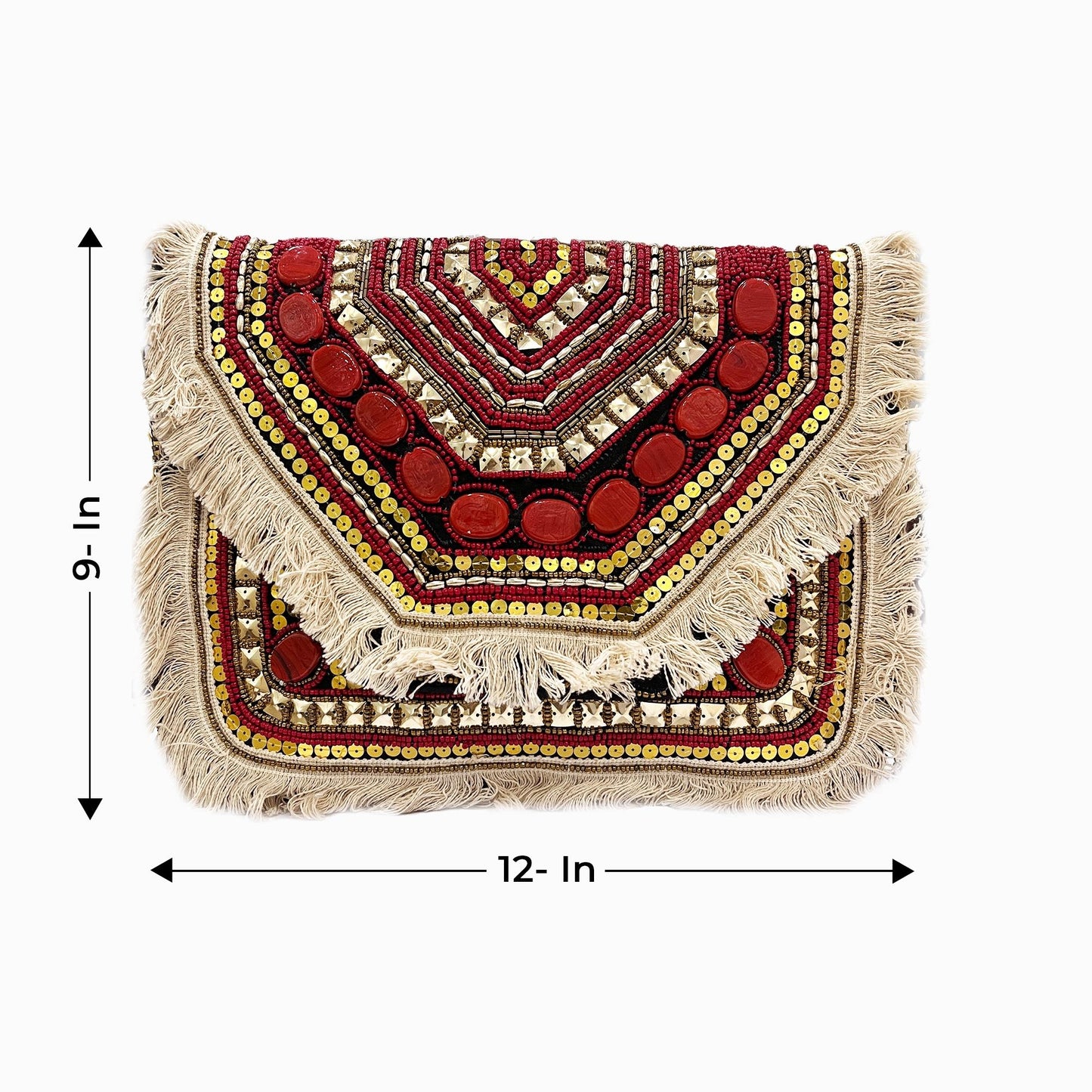 Women Ethnic Embellished Handmade Designer Red Boho Bag